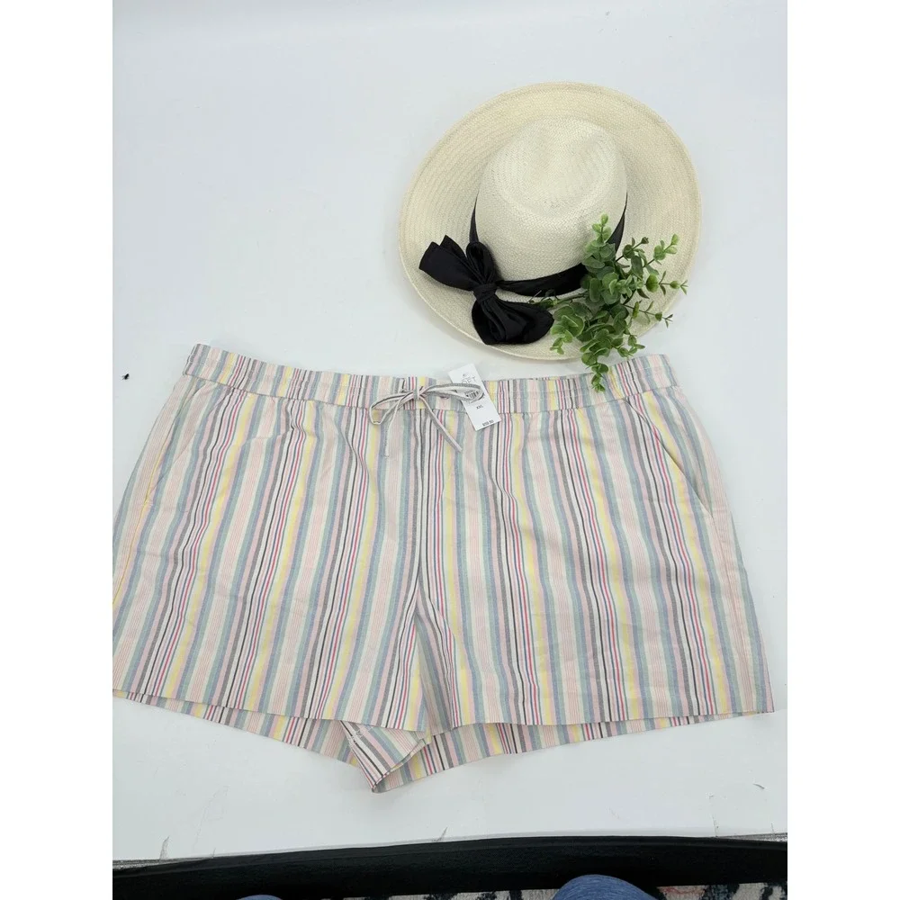 NEW LOFT Multicolor Stripe Pull-On‎ Cotton Shorts Women's XXL Pink Blue - Picture 2 of 10